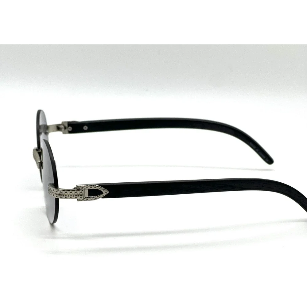Mens Rimless Round Sunglasses Grey Gradient Lens Silver‎ Crystal Bling Black New